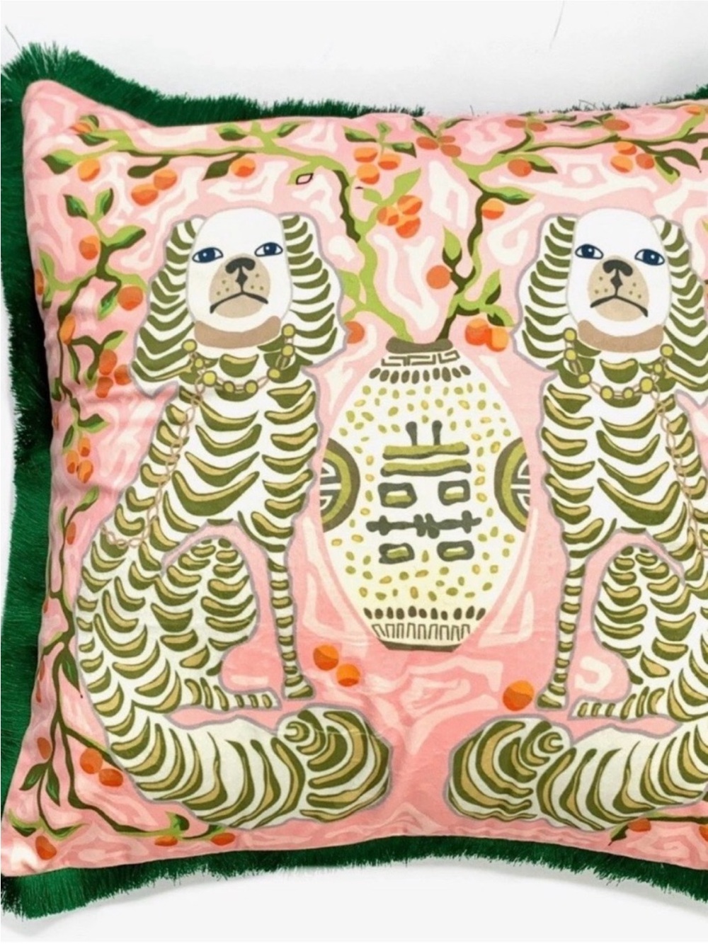 Pink & Green Dog Motif Accent Pillow Cover - Designer Style
